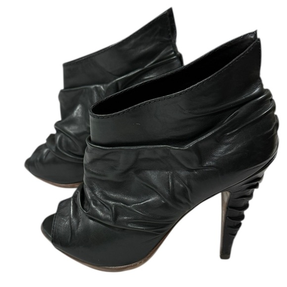 SH5 All Saints Jacks Place Shri Pleated Black Leather Peep Toe Stiletto Ankle 6 - Picture 1 of 12